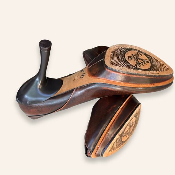 Pin Up Peep Toe Brown Leather Heels Modern Vintage Brand size 7.5 (38) - Picture 5 of 6